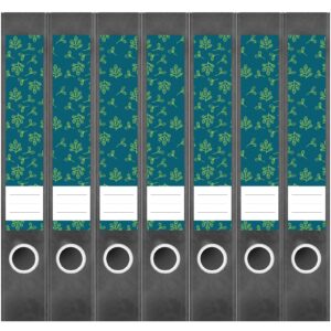Etiketten für Ordner | Muster Blätter Grün | 7 Aufkleber für schmale Ordnerrücken | Selbstklebende Design Ordneretiketten Rückenschilder