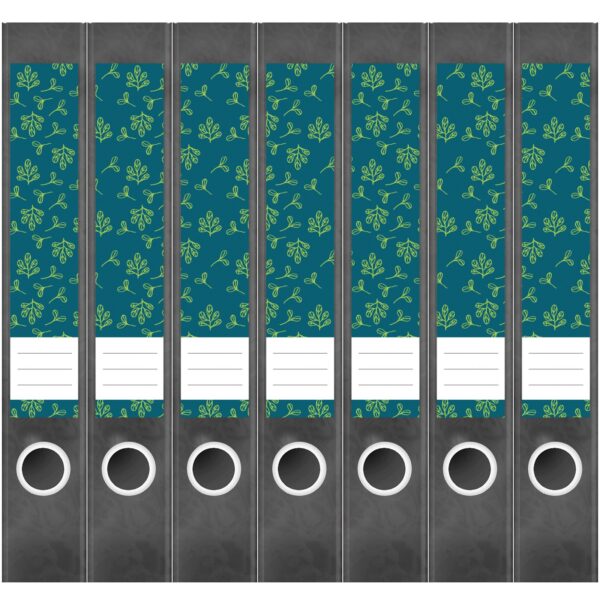 Etiketten für Ordner | Muster Blätter Grün | 7 Aufkleber für schmale Ordnerrücken | Selbstklebende Design Ordneretiketten Rückenschilder