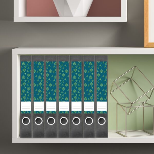 Etiketten für Ordner | Muster Blätter Grün | 7 Aufkleber für schmale Ordnerrücken | Selbstklebende Design Ordneretiketten Rückenschilder