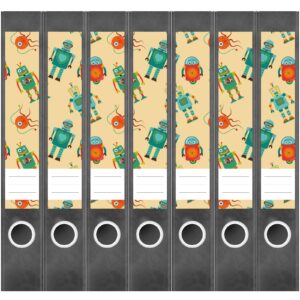 Etiketten für Ordner | Muster Roboter 2 | 7 Aufkleber für schmale Ordnerrücken | Selbstklebende Design Ordneretiketten Rückenschilder
