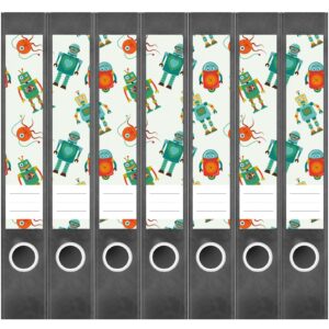 Etiketten für Ordner | Muster Roboter 3 | 7 Aufkleber für schmale Ordnerrücken | Selbstklebende Design Ordneretiketten Rückenschilder