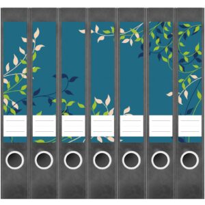 Etiketten für Ordner | Ranken auf Blau | 7 Aufkleber für schmale Ordnerrücken | Selbstklebende Design Ordneretiketten Rückenschilder
