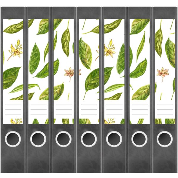 Etiketten für Ordner | Grüner Blätter Natur | 7 Aufkleber für schmale Ordnerrücken | Selbstklebende Design Ordneretiketten Rückenschilder
