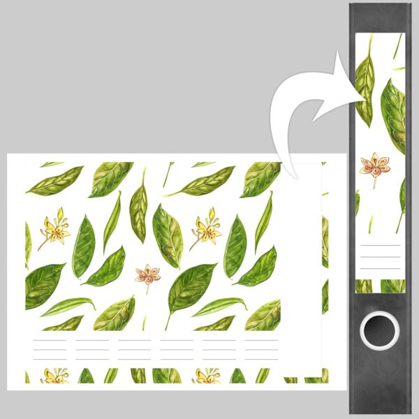 Etiketten für Ordner | Grüner Blätter Natur | 7 Aufkleber für schmale Ordnerrücken | Selbstklebende Design Ordneretiketten Rückenschilder
