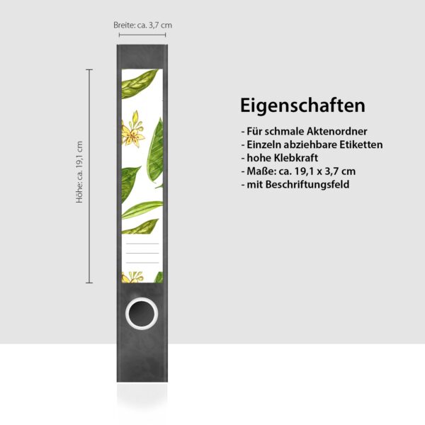 Etiketten für Ordner | Grüner Blätter Natur | 7 Aufkleber für schmale Ordnerrücken | Selbstklebende Design Ordneretiketten Rückenschilder