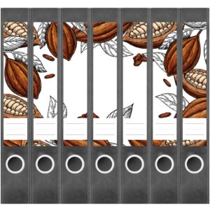 Etiketten für Ordner | Kakaobohne | 7 Aufkleber für schmale Ordnerrücken | Selbstklebende Design Ordneretiketten Rückenschilder