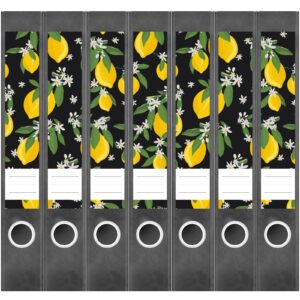 Etiketten für Ordner | Zitronen Muster | 7 Aufkleber für schmale Ordnerrücken | Selbstklebende Design Ordneretiketten Rückenschilder