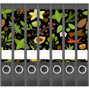 Etiketten für Ordner | Gemüse und Blätter | 7 Aufkleber für schmale Ordnerrücken | Selbstklebende Design Ordneretiketten Rückenschilder