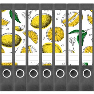 Etiketten für Ordner | Zitronen Muster | 7 Aufkleber für schmale Ordnerrücken | Selbstklebende Design Ordneretiketten Rückenschilder