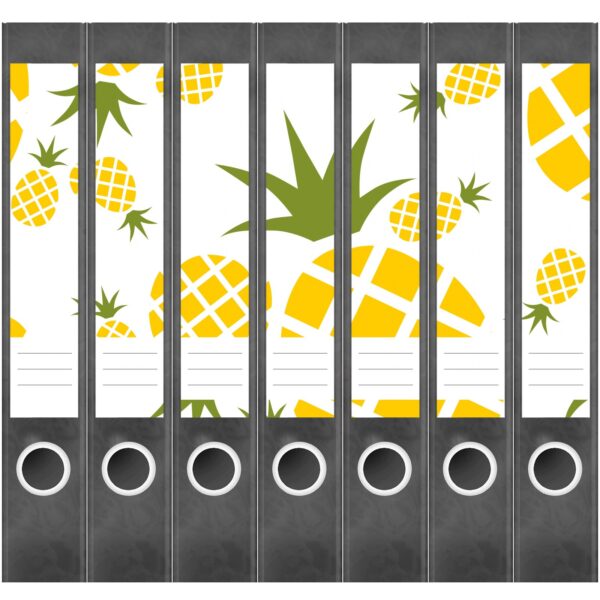 Etiketten für Ordner | Ananas Muster | 7 Aufkleber für schmale Ordnerrücken | Selbstklebende Design Ordneretiketten