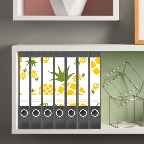 Etiketten für Ordner | Ananas Muster | 7 Aufkleber für schmale Ordnerrücken | Selbstklebende Design Ordneretiketten