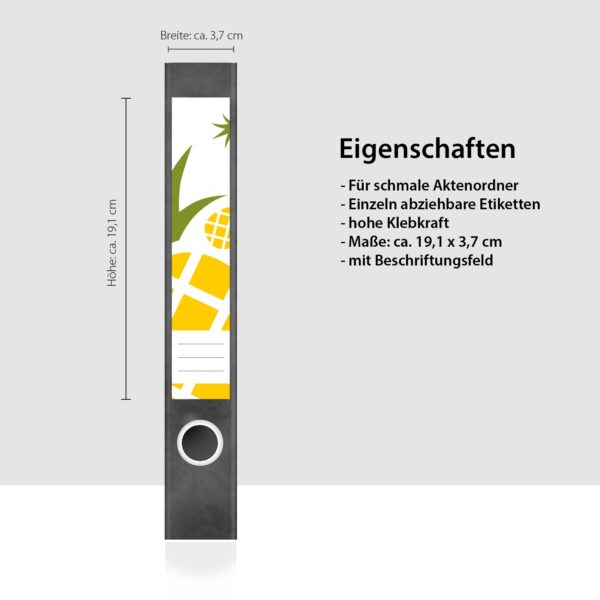 Etiketten für Ordner | Ananas Muster | 7 Aufkleber für schmale Ordnerrücken | Selbstklebende Design Ordneretiketten