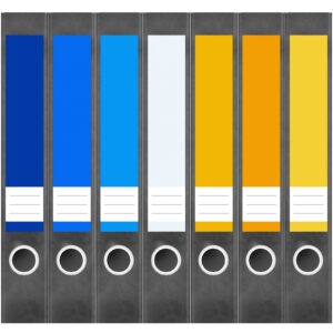 Etiketten für Ordner | Farb Mix 1 | 7 Aufkleber für schmale Ordnerrücken | Selbstklebende Design Ordneretiketten Rückenschilder
