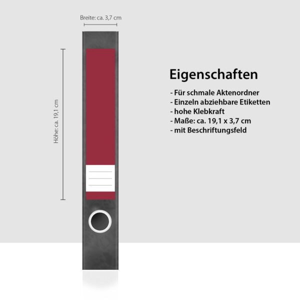 Etiketten für Ordner | Farbmix Rot Braun | 7 Aufkleber für schmale Ordnerrücken | Selbstklebende Design Ordneretiketten Rückenschilder