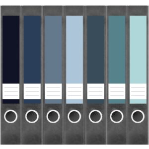 Etiketten für Ordner | Farbmix Blau 1 | 7 Aufkleber für schmale Ordnerrücken | Selbstklebende Design Ordneretiketten Rückenschilder