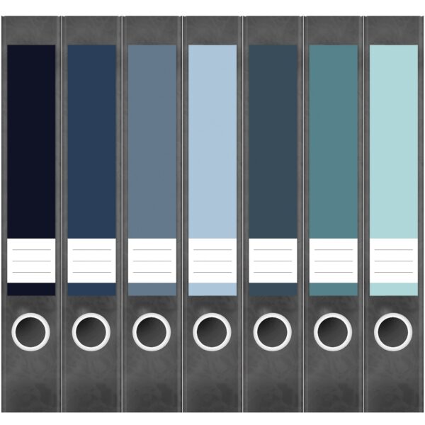 Etiketten für Ordner | Farbmix Blau 1 | 7 Aufkleber für schmale Ordnerrücken | Selbstklebende Design Ordneretiketten Rückenschilder