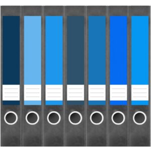 Etiketten für Ordner | Farbmix Blau 2 | 7 Aufkleber für schmale Ordnerrücken | Selbstklebende Design Ordneretiketten Rückenschilder