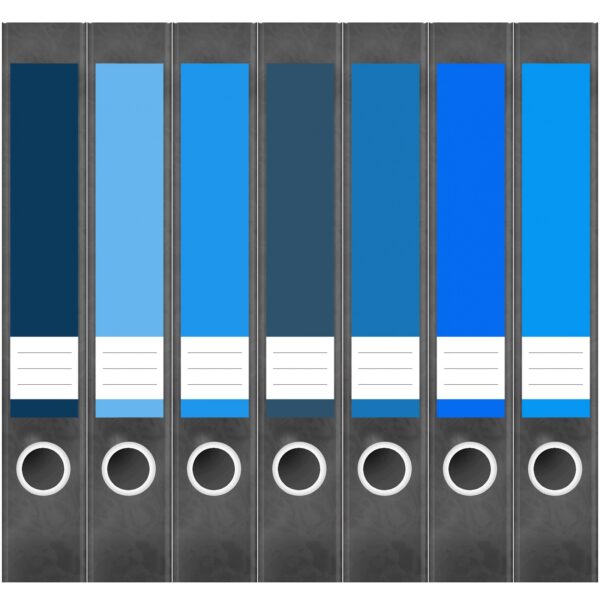Etiketten für Ordner | Farbmix Blau 2 | 7 Aufkleber für schmale Ordnerrücken | Selbstklebende Design Ordneretiketten Rückenschilder