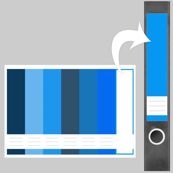 Etiketten für Ordner | Farbmix Blau 2 | 7 Aufkleber für schmale Ordnerrücken | Selbstklebende Design Ordneretiketten Rückenschilder