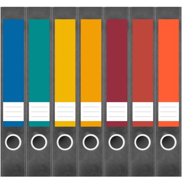 Etiketten für Ordner | Farbmix 2 | 7 Aufkleber für schmale Ordnerrücken | Selbstklebende Design Ordneretiketten Rückenschilder