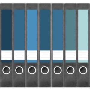 Etiketten für Ordner | Farbmix Blau 3 | 7 Aufkleber für schmale Ordnerrücken | Selbstklebende Design Ordneretiketten Rückenschilder