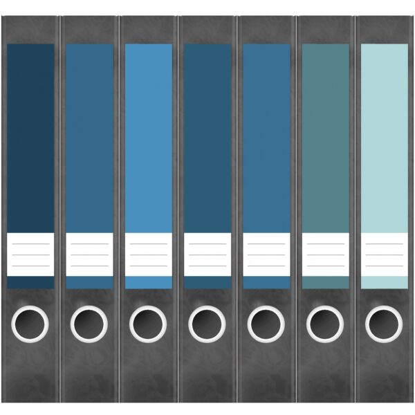Etiketten für Ordner | Farbmix Blau 3 | 7 Aufkleber für schmale Ordnerrücken | Selbstklebende Design Ordneretiketten Rückenschilder