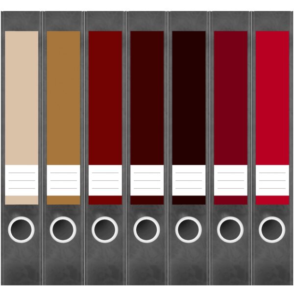 Etiketten für Ordner | Farbmix Beige Braun Rot | 7 Aufkleber für schmale Ordnerrücken | Selbstklebende Design Ordneretiketten Rückenschilder