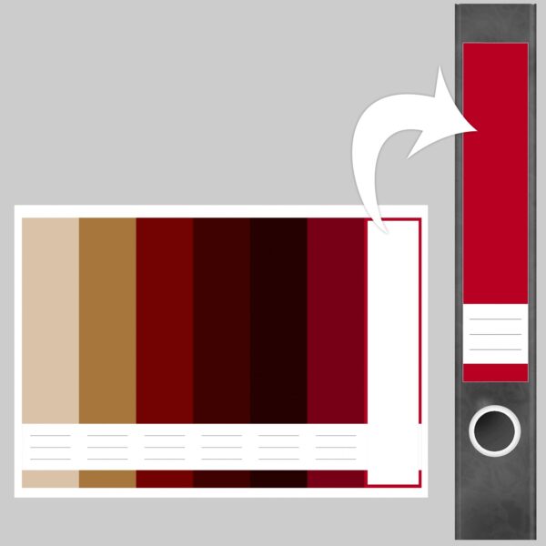 Etiketten für Ordner | Farbmix Beige Braun Rot | 7 Aufkleber für schmale Ordnerrücken | Selbstklebende Design Ordneretiketten Rückenschilder