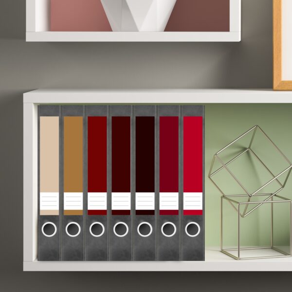 Etiketten für Ordner | Farbmix Beige Braun Rot | 7 Aufkleber für schmale Ordnerrücken | Selbstklebende Design Ordneretiketten Rückenschilder