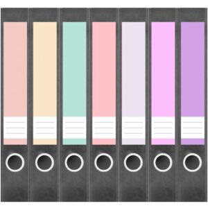 Etiketten für Ordner | Farbmix Pastell | 7 Aufkleber für schmale Ordnerrücken | Selbstklebende Design Ordneretiketten Rückenschilder