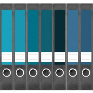 Etiketten für Ordner | Farbmix Blau 4 | 7 Aufkleber für schmale Ordnerrücken | Selbstklebende Design Ordneretiketten Rückenschilder