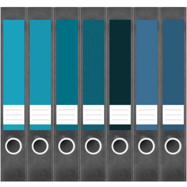 Etiketten für Ordner | Farbmix Blau 4 | 7 Aufkleber für schmale Ordnerrücken | Selbstklebende Design Ordneretiketten Rückenschilder