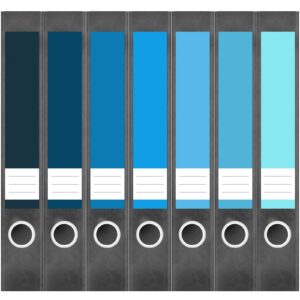 Etiketten für Ordner | Farbmix Blau 5 | 7 Aufkleber für schmale Ordnerrücken | Selbstklebende Design Ordneretiketten Rückenschilder
