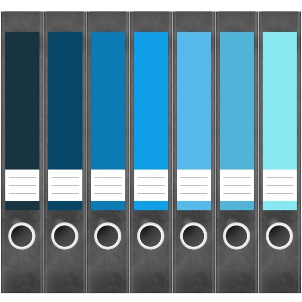 Etiketten für Ordner | Farbmix Blau 5 | 7 Aufkleber für schmale Ordnerrücken | Selbstklebende Design Ordneretiketten Rückenschilder