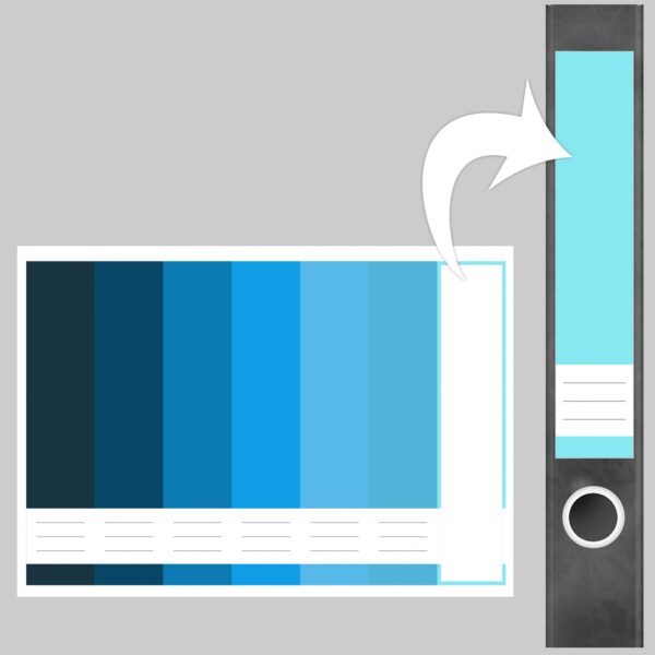 Etiketten für Ordner | Farbmix Blau 5 | 7 Aufkleber für schmale Ordnerrücken | Selbstklebende Design Ordneretiketten Rückenschilder