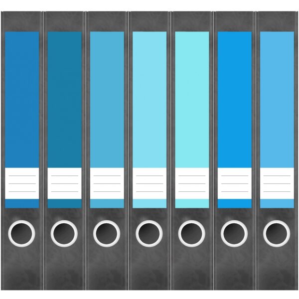 Etiketten für Ordner | Farbmix Blau 6 | 7 Aufkleber für schmale Ordnerrücken | Selbstklebende Design Ordneretiketten Rückenschilder