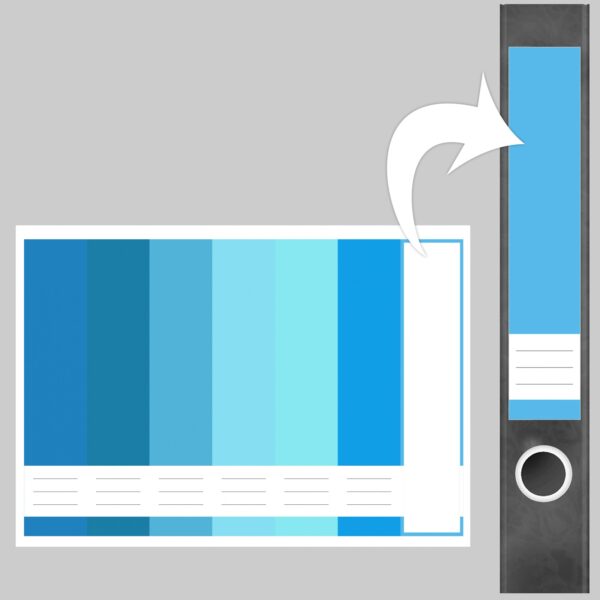 Etiketten für Ordner | Farbmix Blau 6 | 7 Aufkleber für schmale Ordnerrücken | Selbstklebende Design Ordneretiketten Rückenschilder