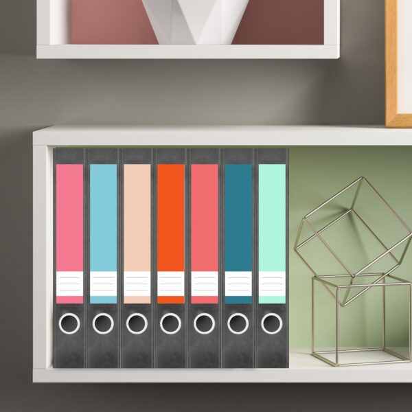 Etiketten für Ordner | Farbmix 5 | 7 Aufkleber für schmale Ordnerrücken | Selbstklebende Design Ordneretiketten Rückenschilder