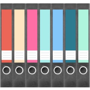 Etiketten für Ordner | Farbmix 7 | 7 Aufkleber für schmale Ordnerrücken | Selbstklebende Design Ordneretiketten Rückenschilder