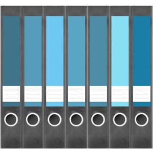 Etiketten für Ordner | Farbmix Blau 7 | 7 Aufkleber für schmale Ordnerrücken | Selbstklebende Design Ordneretiketten Rückenschilder