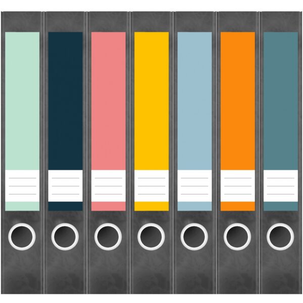 Etiketten für Ordner | Farbmix 8 | 7 Aufkleber für schmale Ordnerrücken | Selbstklebende Design Ordneretiketten Rückenschilder