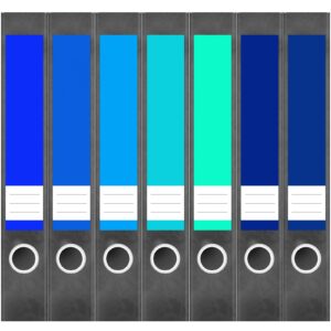Etiketten für Ordner | Farbmix Blau 8 | 7 Aufkleber für schmale Ordnerrücken | Selbstklebende Design Ordneretiketten Rückenschilder