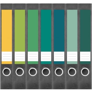 Etiketten für Ordner | Farbmix Gelb Grün | 7 Aufkleber für schmale Ordnerrücken | Selbstklebende Design Ordneretiketten Rückenschilder