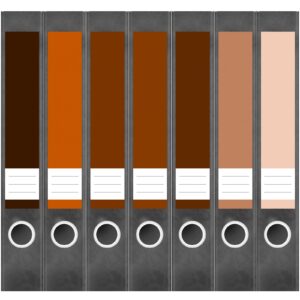 Etiketten für Ordner | Farbmix Orange Braun | 7 Aufkleber für schmale Ordnerrücken | Selbstklebende Design Ordneretiketten Rückenschilder