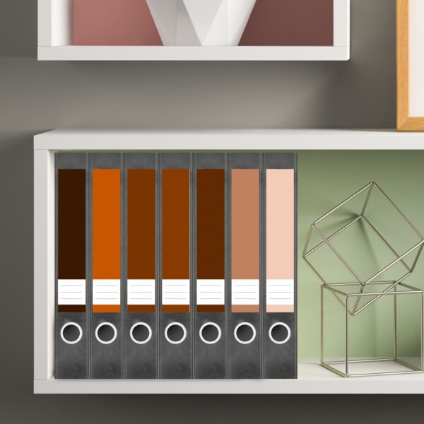 Etiketten für Ordner | Farbmix Orange Braun | 7 Aufkleber für schmale Ordnerrücken | Selbstklebende Design Ordneretiketten Rückenschilder