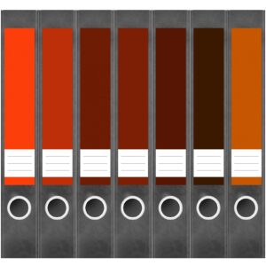 Etiketten für Ordner | Farbmix Orange Braun 2 | 7 Aufkleber für schmale Ordnerrücken | Selbstklebende Design Ordneretiketten Rückenschilder