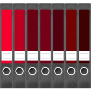Etiketten für Ordner | Farbmix Rot | 7 Aufkleber für schmale Ordnerrücken | Selbstklebende Design Ordneretiketten Rückenschilder