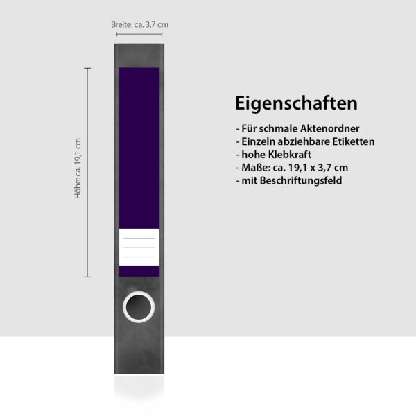 Etiketten für Ordner | Lila Blau Töne | 7 Aufkleber für schmale Ordnerrücken | Selbstklebende Design Ordneretiketten Rückenschilder