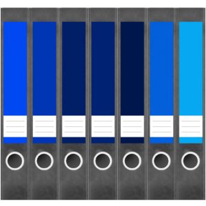 Etiketten für Ordner | Farbmix Blau 9 | 7 Aufkleber für schmale Ordnerrücken | Selbstklebende Design Ordneretiketten Rückenschilder