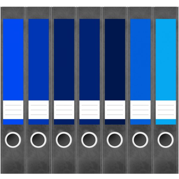 Etiketten für Ordner | Farbmix Blau 9 | 7 Aufkleber für schmale Ordnerrücken | Selbstklebende Design Ordneretiketten Rückenschilder